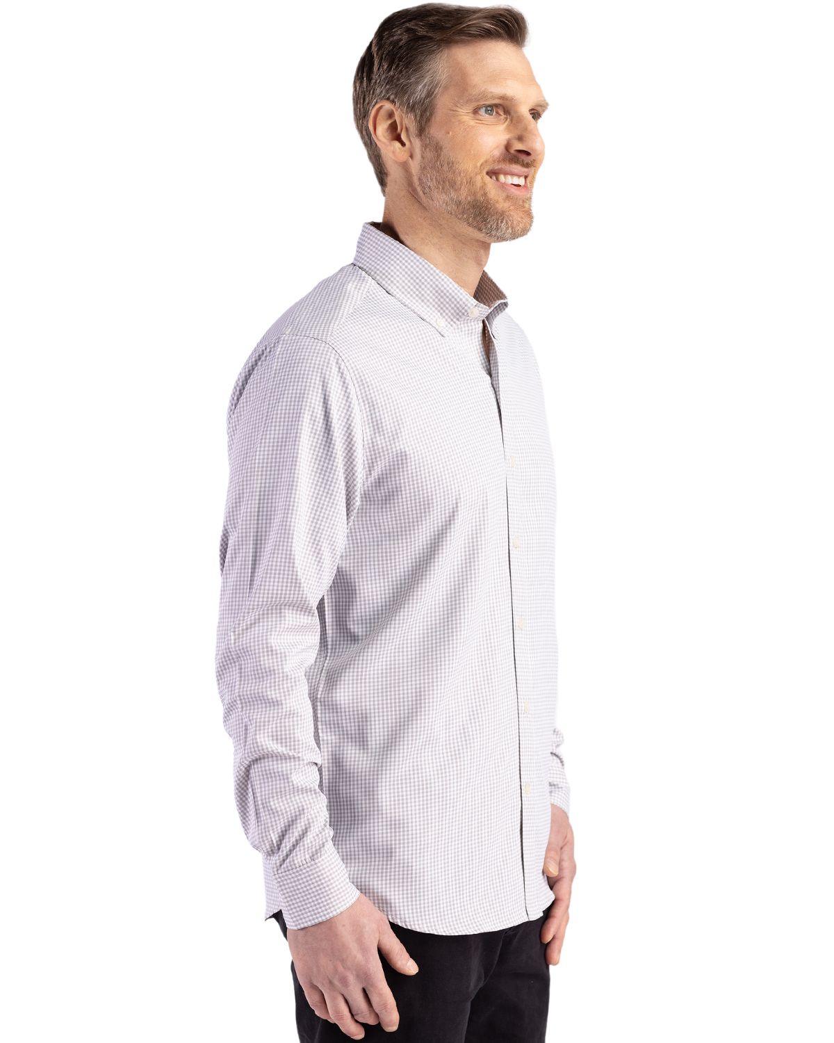 Cutter & Buck Skyline Gingham Dress Shirt Concrete/White