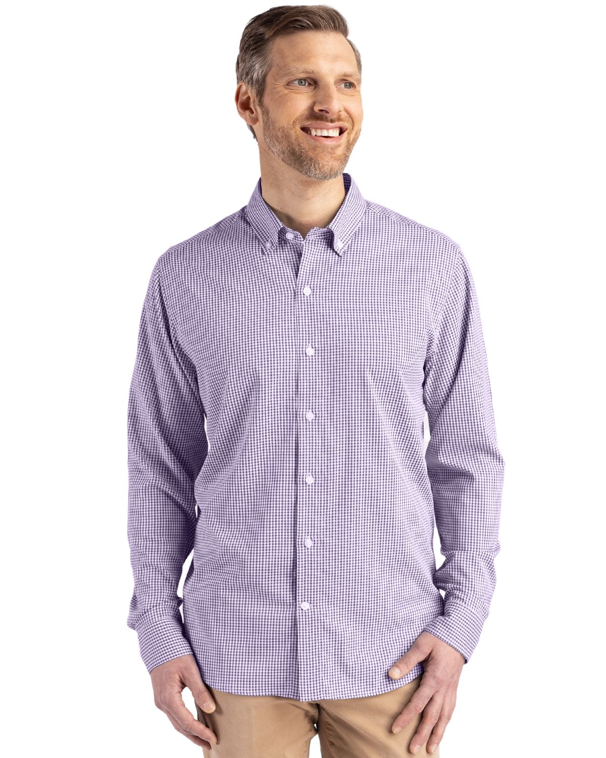 Cutter & Buck Skyline Gingham Dress Shirt College Purple