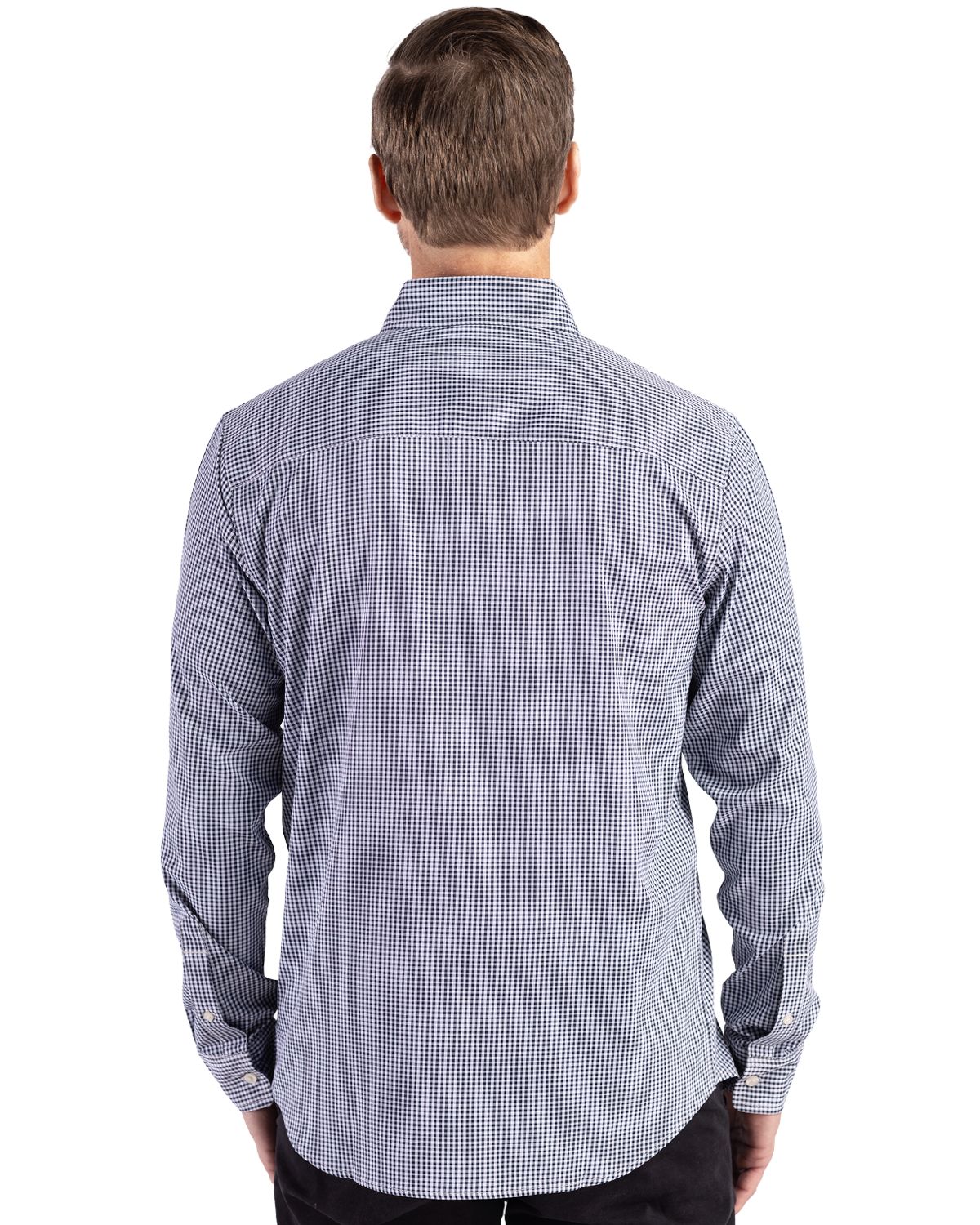 Cutter & Buck Skyline Gingham Dress Shirt Navy Blue/White