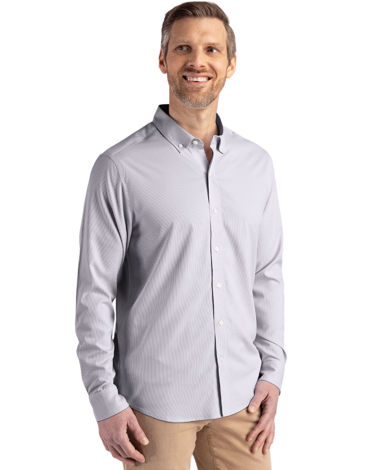 Cutter & Buck Skyline Pinstripe Dress Shirt Elemental Grey/White