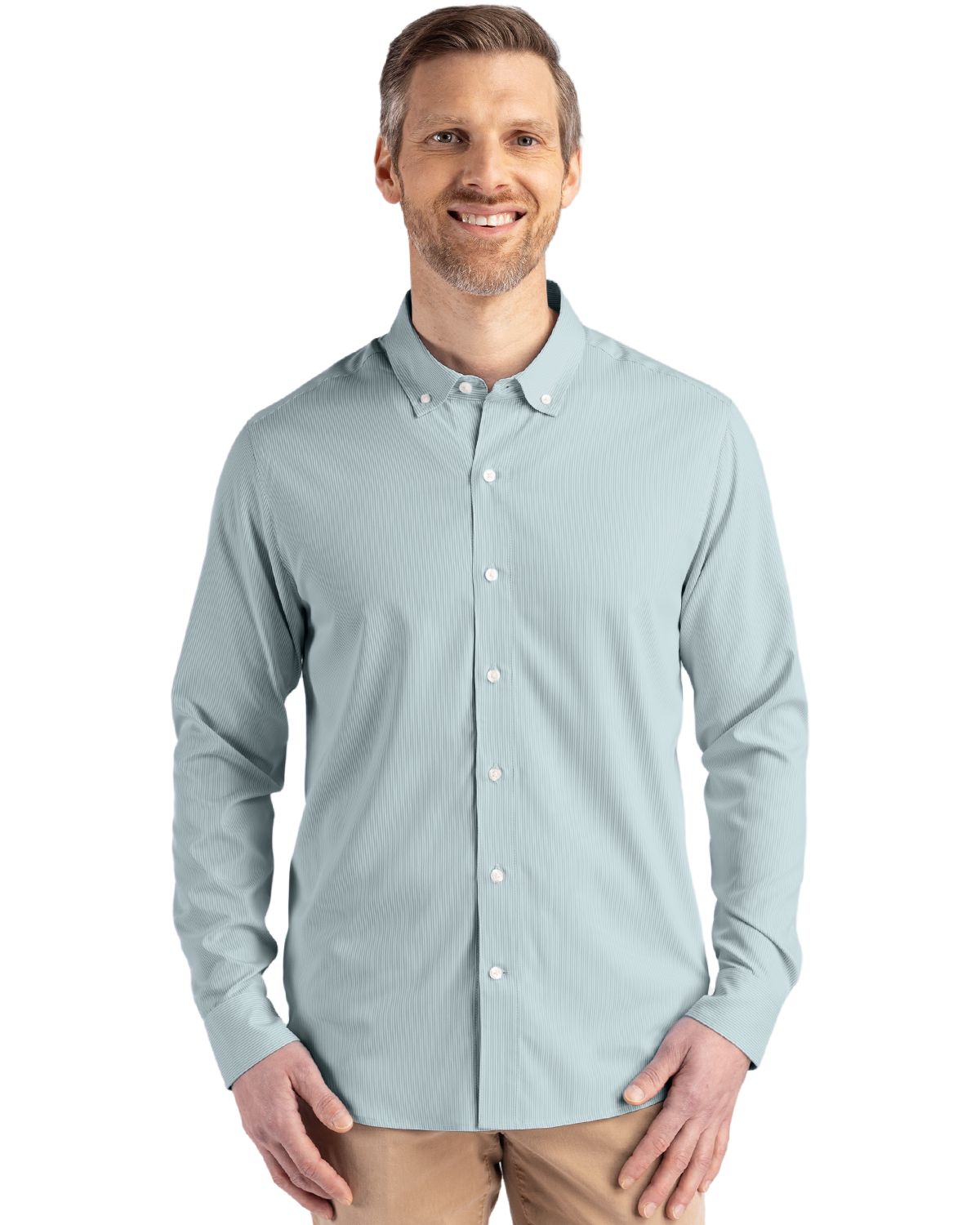 Cutter & Buck Skyline Pinstripe Dress Shirt Hunter/White