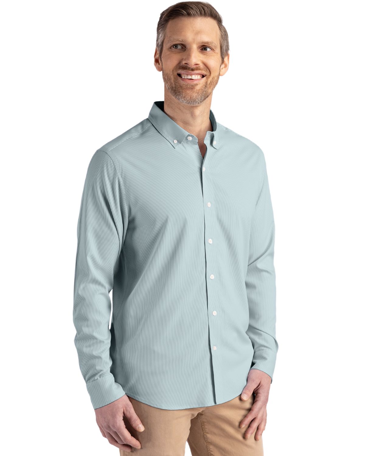 Cutter & Buck Skyline Epic Confidence Recycled Pinstripe Mens Big & Tall Long Sleeve Dress Shirt - Hunter/White - LT Cutter & Buck Skyline Epic Confidence Recycled Pinstripe Mens Big & Tall Long Sleeve Dress Shirt - Hunter/White - LT