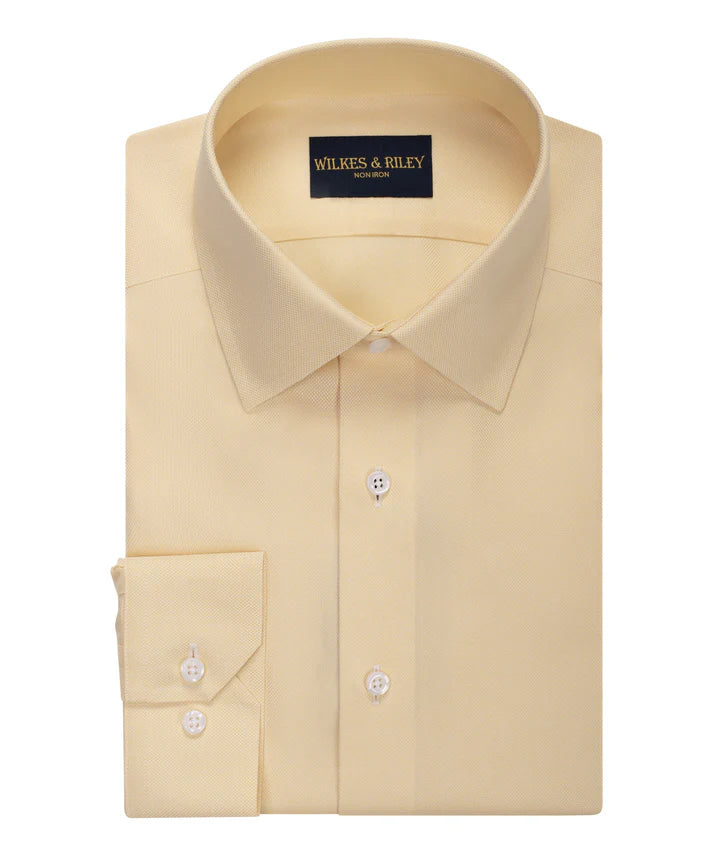 Wilkes and Riley Classic Fit Canary Spread Collar Non-Iron Queens Oxford Dress Shirt