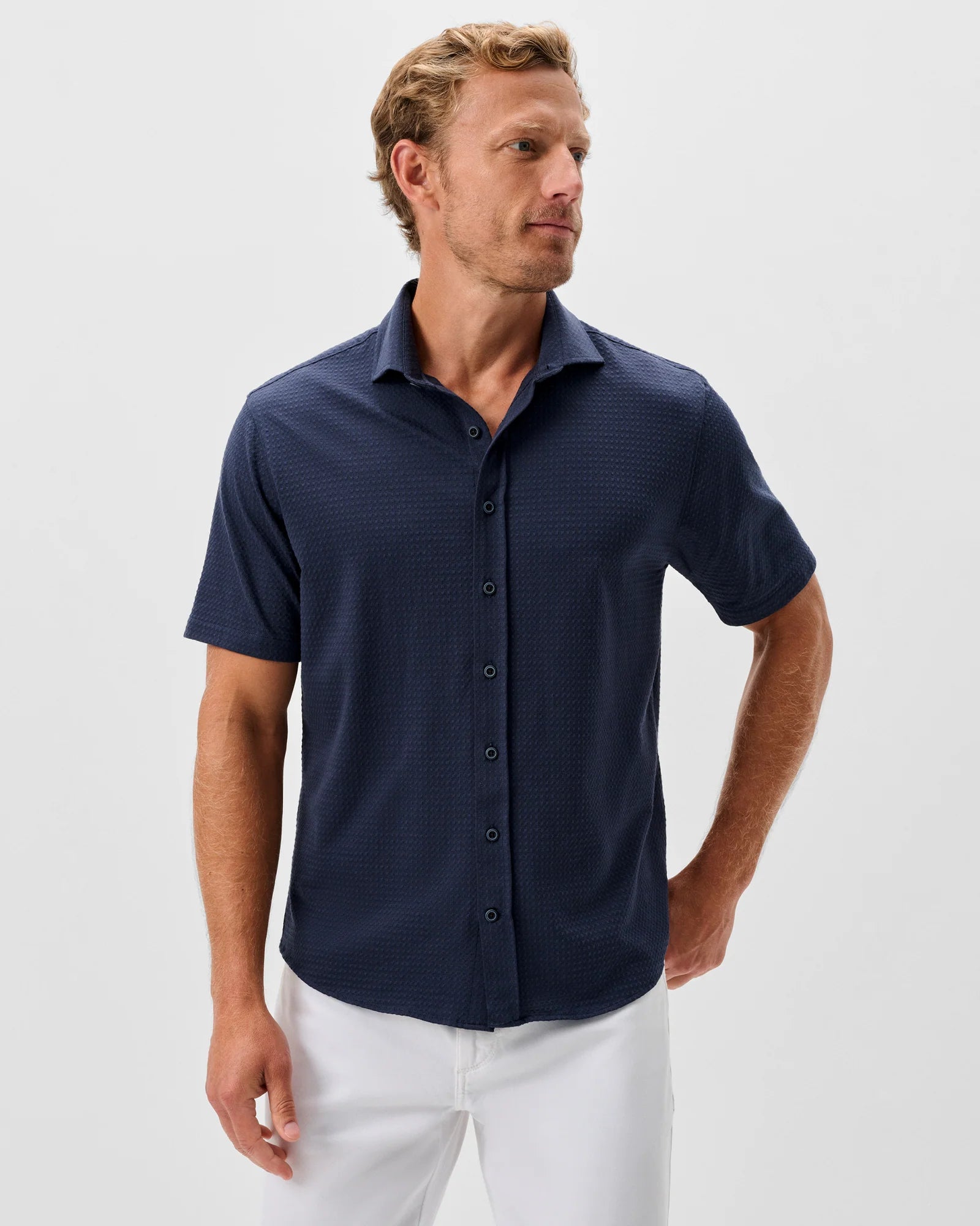 big and tall short sleeve dress shirts Johnnie-O Surfsucker Knit Short Sleeve Button-Up Shirt: Lake L