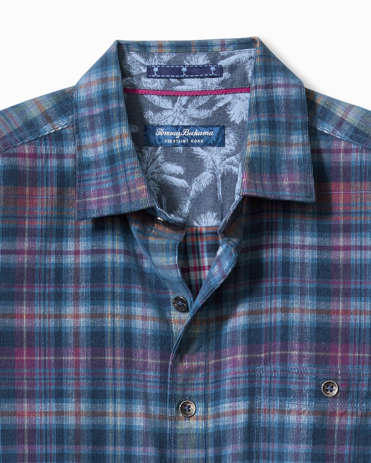 Tommy Bahama Coastline Cord Stretch Harbor Check Shirt Island Navy - Hajjar's Big & Tall Mens Clothing