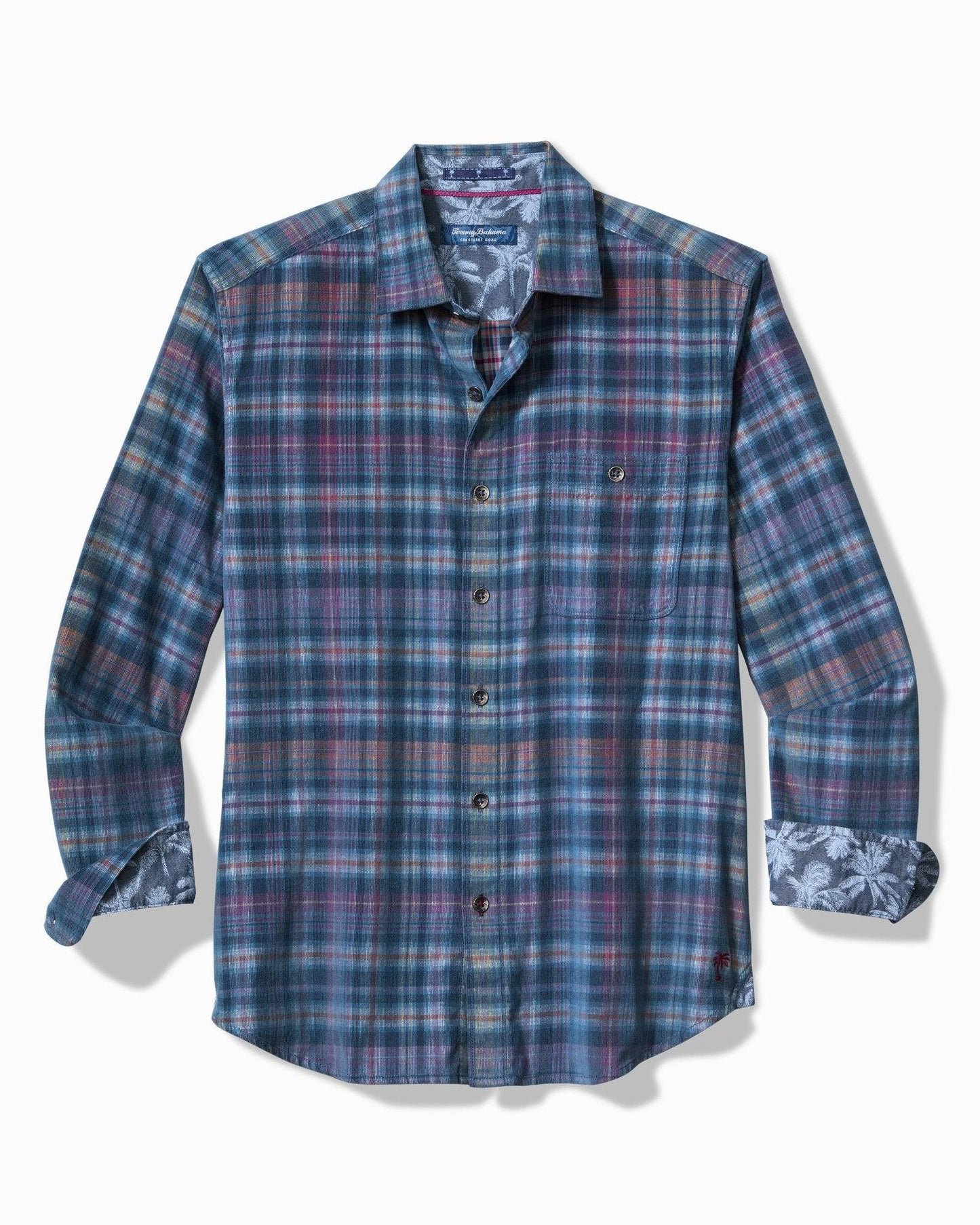 Tommy Bahama Coastline Cord Stretch Harbor Check Shirt Island Navy - Hajjar's Big & Tall Mens Clothing