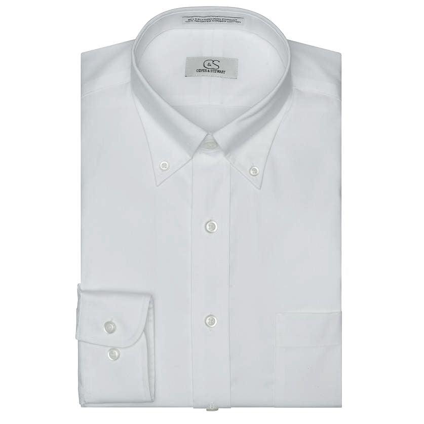 Cooper & Stewart Non-Iron Pinpoint Button Down White - Hajjar's Big & Tall Mens Clothing