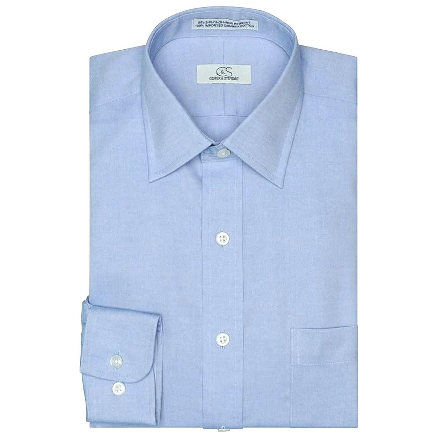 Cooper & Stewart Non-Iron Pinpoint Spread Collar Blue - Hajjar's Big & Tall Mens Clothing