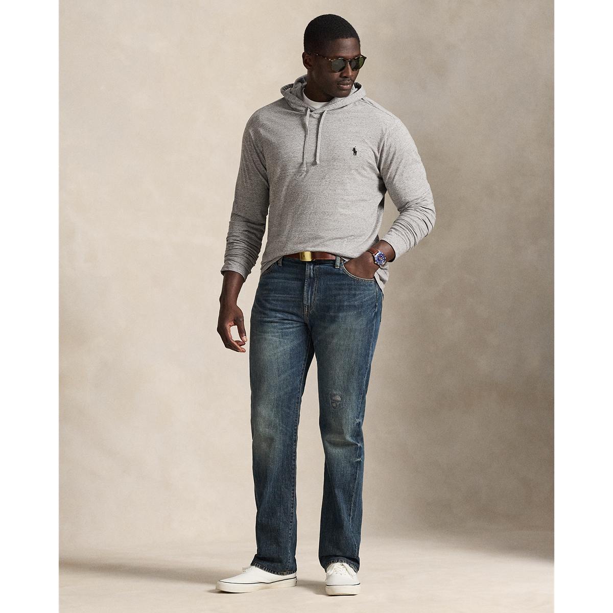 Polo Ralph Lauren Long Sleeve Jersey Knit Hooded T-Shirt Vintage Heather