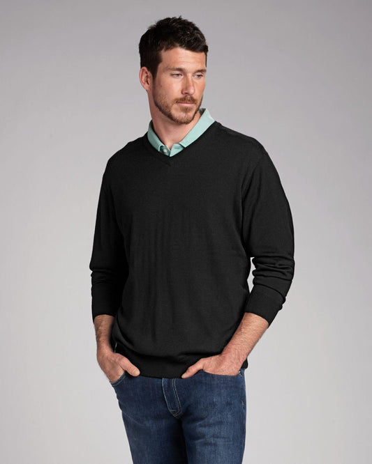 FX Fusion V-Neck Sweater Black - Hajjar's Big & Tall Mens Clothing