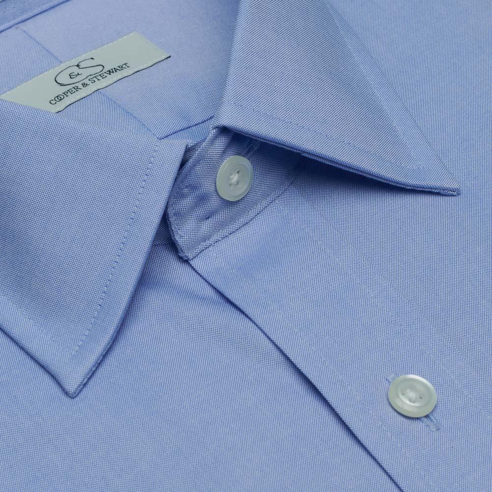Cooper & Stewart Non-Iron Pinpoint Spread Collar Blue - Hajjar's Big & Tall Mens Clothing