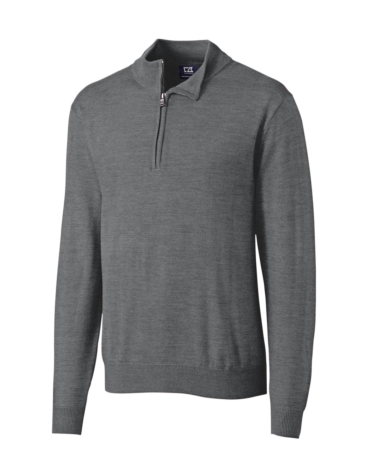 Cutter & Buck Douglas Half Zip Mock Sweater Mid Grey Heather - Hajjar's Big & Tall Mens Clothing