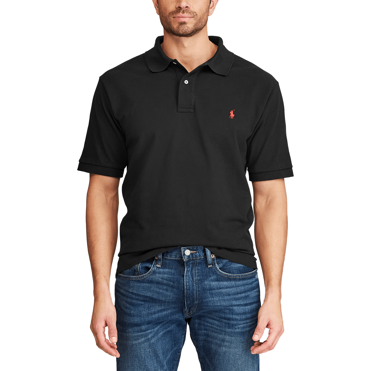 Polo Ralph Lauren Solid Mesh Polo Classic Fit Black - Hajjar's Big & Tall Mens Clothing