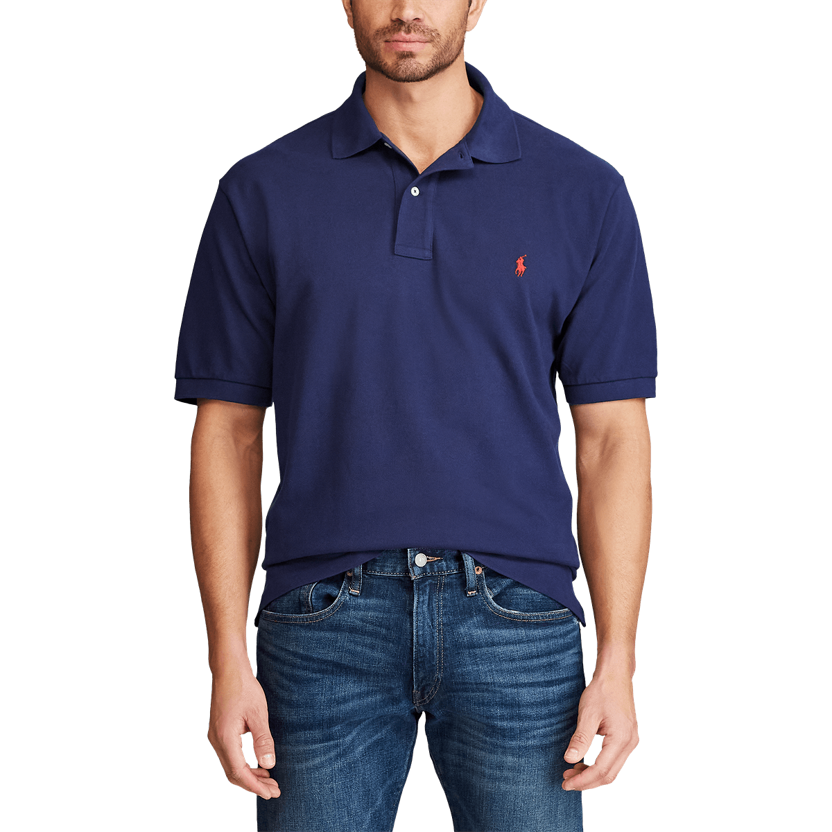 Polo Ralph Lauren Solid Mesh Polo Classic Fit Navy - Hajjar's Big & Tall Mens Clothing