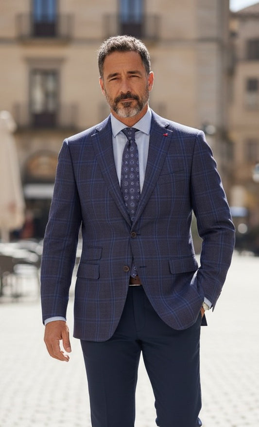 Mantoni Blue/Lavender Plaid Sports Coat