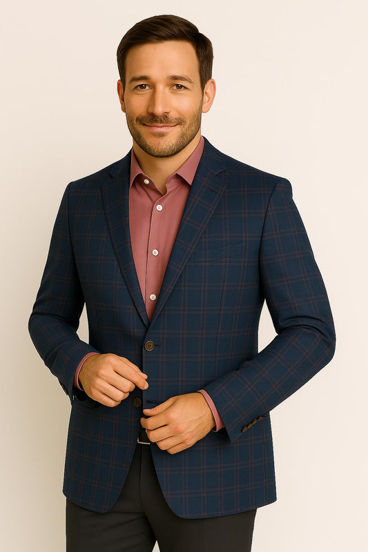 LUCCA REDA 1865 Blue & Rose Plaid Sport Coat
