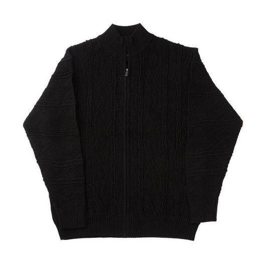 FX Fusion Full Zip Textural Sweater Black - Hajjar's Big & Tall Mens Clothing