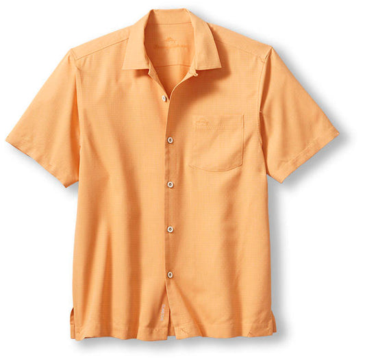Tommy Bahama Coastal Breeze Check IslandZone Camp Shirt Orange Peel