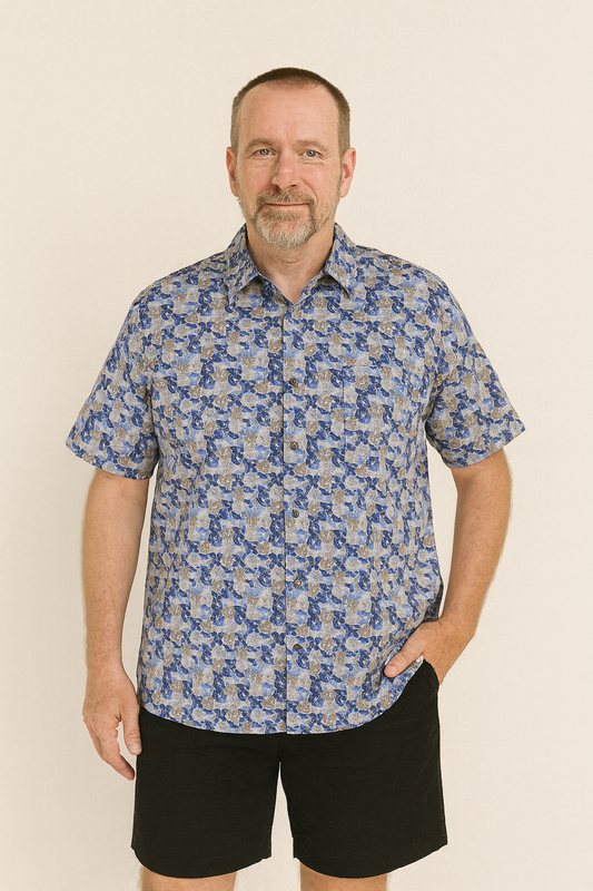 FX Fusion Short Sleeve Cotton Sport Shirt Wind Blue