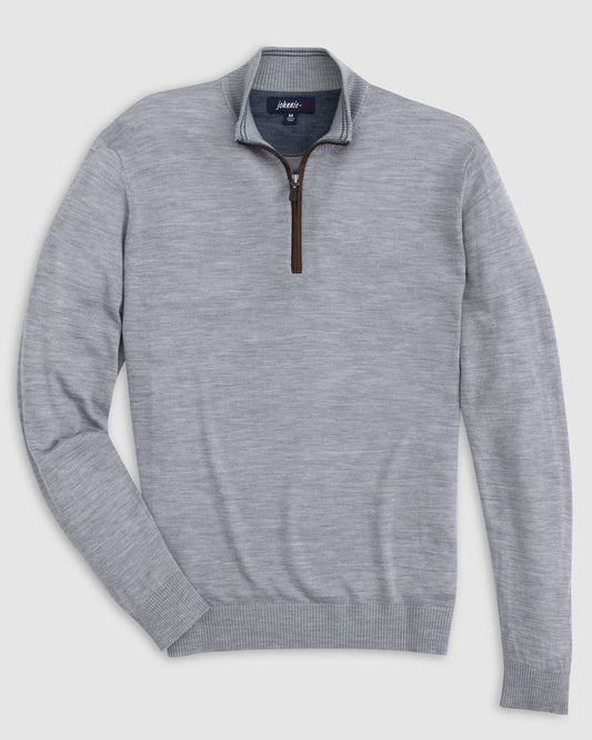 Johnnie-O Baron Lightweight Wool Blend 1/4 Zip Pullover Sweater Light Grey