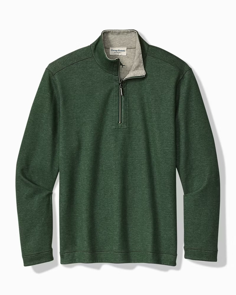 A green half zip sweater