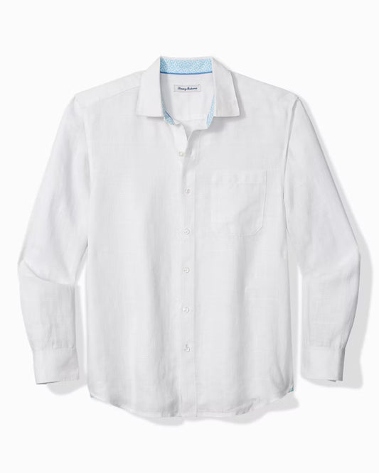 Tommy Bahama Paradisio Plaid Linen Long-Sleeve Shirt in White