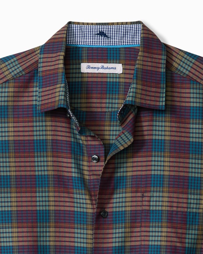 Tommy Bahama Bordeaux Plaid Silk-Blend Long Sleeve Dark Sangria