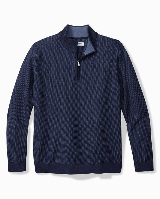 Tommy Bahama Coolside Legend Half-Zip IslandZone Sweater Navy - Hajjar's Big & Tall Mens Clothing