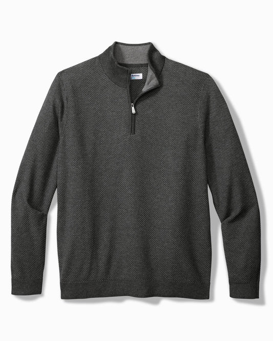 Tommy Bahama Coolside Legend Half-Zip IslandZone Sweater Grey Mist - Hajjar's Big & Tall Mens Clothing