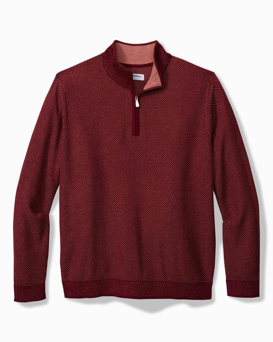 Tommy Bahama Coolside Legend Half-Zip IslandZone Sweater Burgundy - Hajjar's Big & Tall Mens Clothing