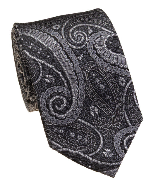 Bocara Silk XL Necktie Black Grey Paisely