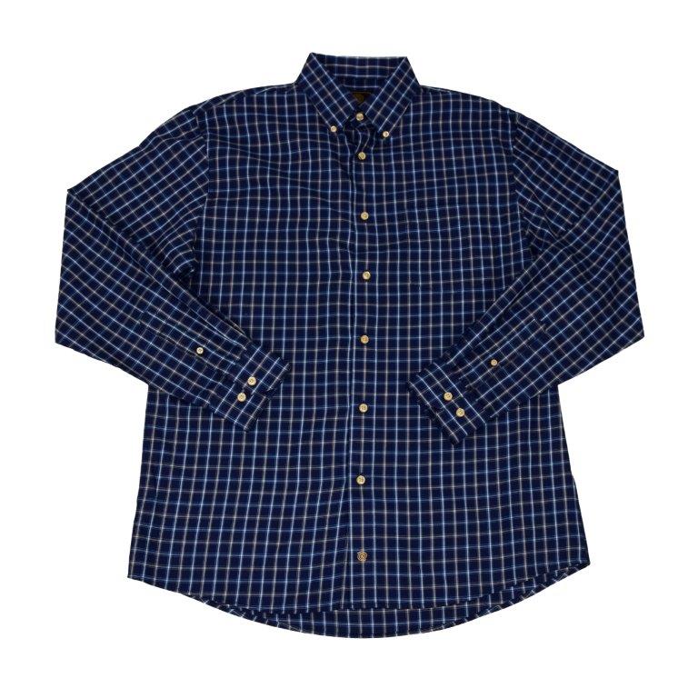 FX Fusion Easy Care Cotton Poly Woven Shirt Navy/Tan Check