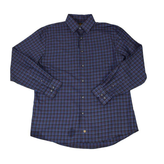 FX Fusion Easy Care Cotton Poly Woven Shirt Grey/Royal/Purple Check