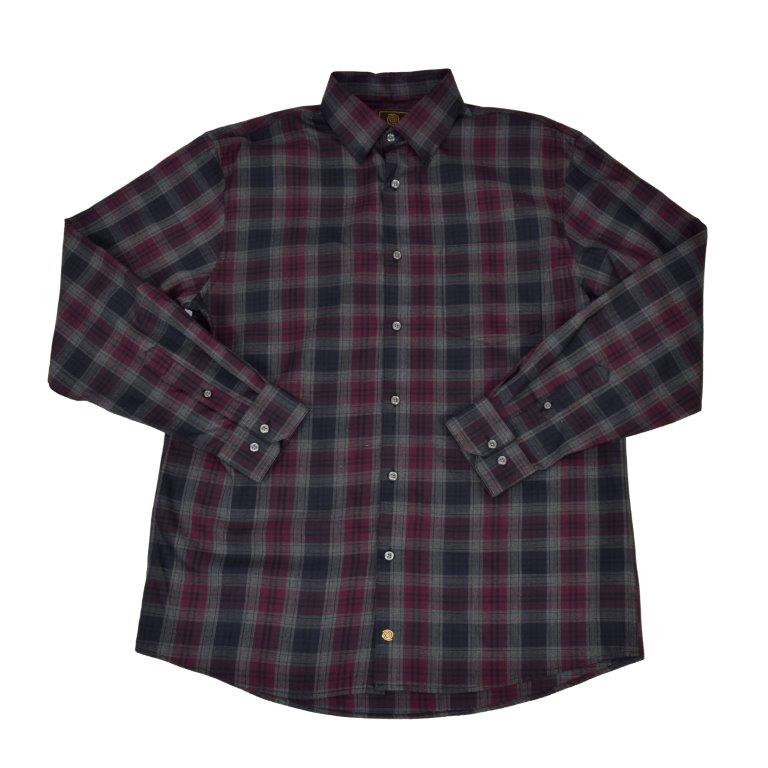 FX Fusion Easy Care Cotton Poly Woven Shirt Burgundy/Navy/Grey Check