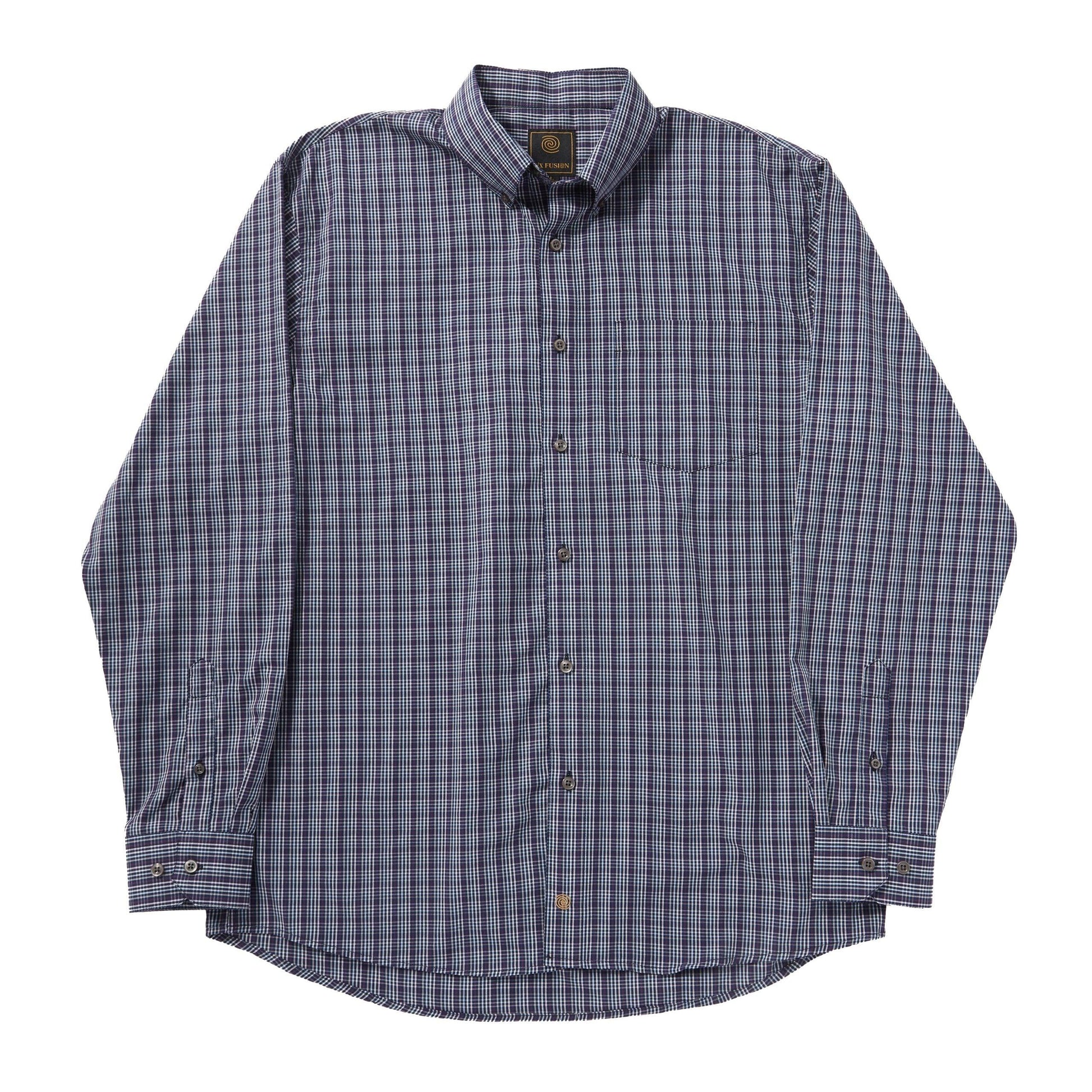 FX Fusion Easy Care Cotton Poly Woven Shirt Purple Grey Plaid - Hajjar's Big & Tall Mens Clothing