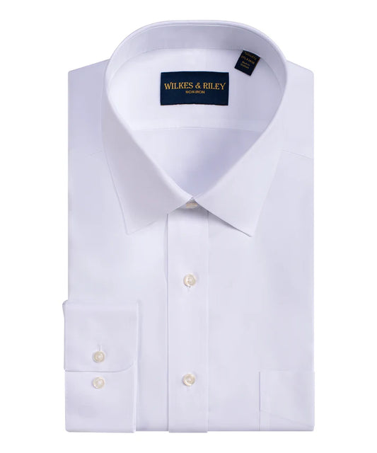 Wilkes and Riley Classic Fit White Spread Collar Non-Iron Pinpoint Oxford Dress Shirt