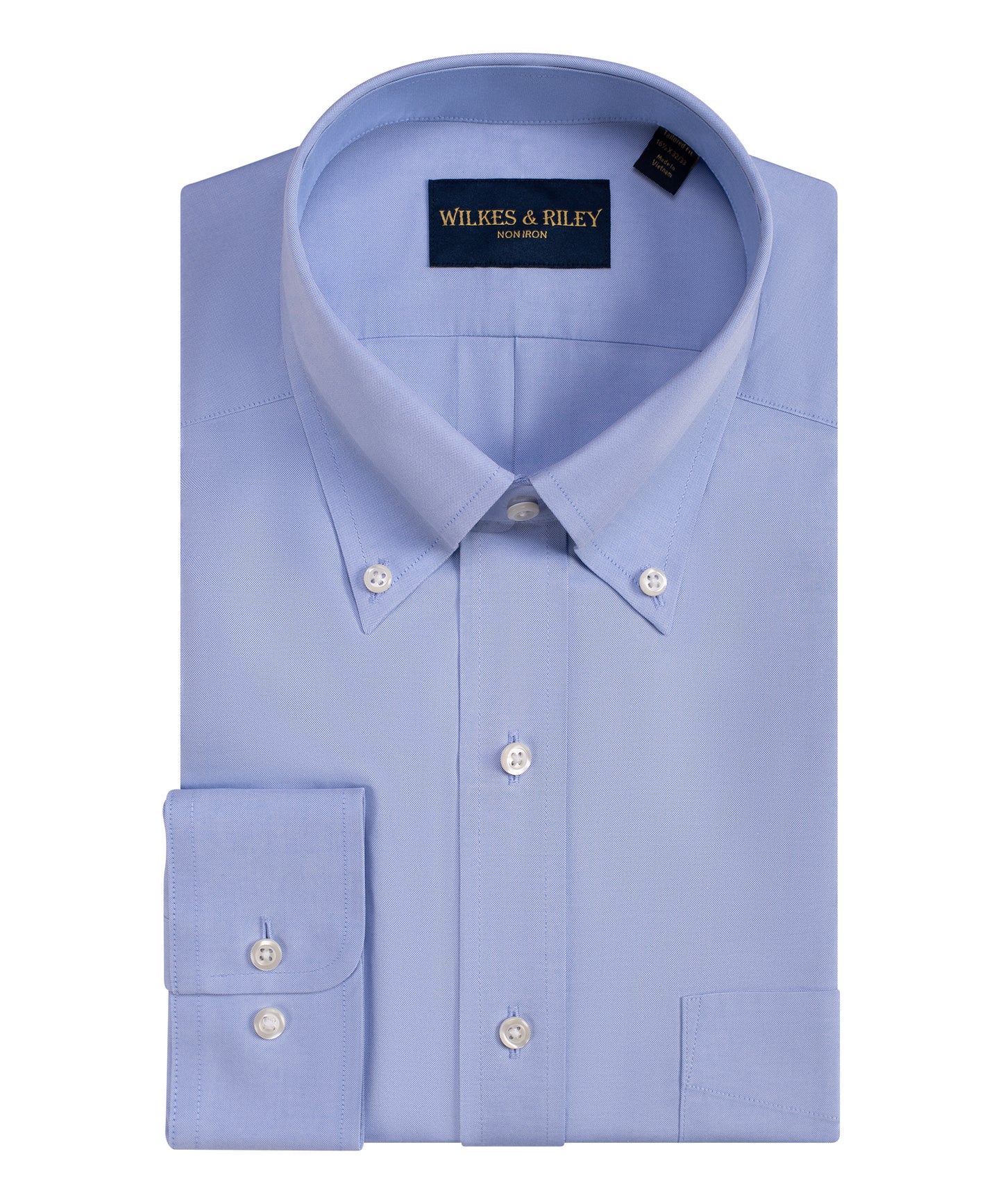 Wilkes and Riley Blue Button-Down Collar Non-Iron Pinpoint Oxford