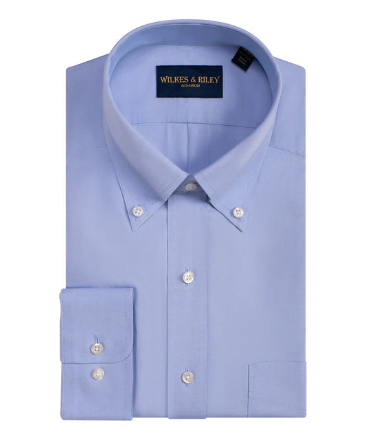 Wilkes and Riley Blue Button-Down Collar Non-Iron Pinpoint Oxford