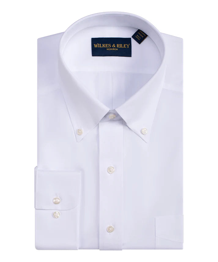 Wilkes and Riley Classic Fit White Button-Down Collar Non-Iron Pinpoint Oxford Dress Shirt