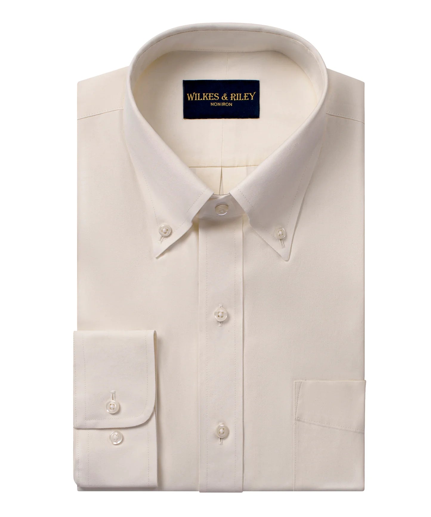 Wilkes and Riley Ecru Button-Down Collar Non-Iron Pinpoint Oxford