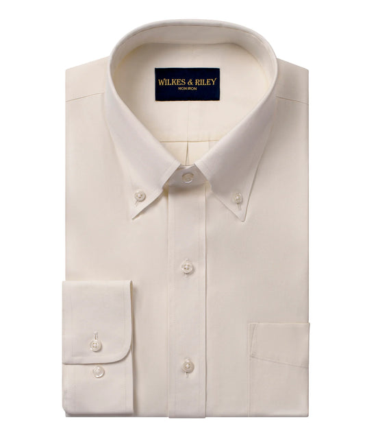 Wilkes and Riley Ecru Button-Down Collar Non-Iron Pinpoint Oxford