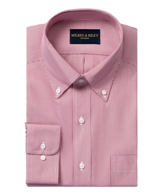 Wilkes and Riley Fine Line Button Down Non-Iron Pinpoint Oxford Dress Shirt Burgundy