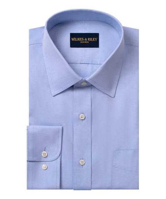 Wilkes & Riley Classic Fit Blue Solid Spread Collar Non-Iron Pinpoint Oxford Dress Shirt