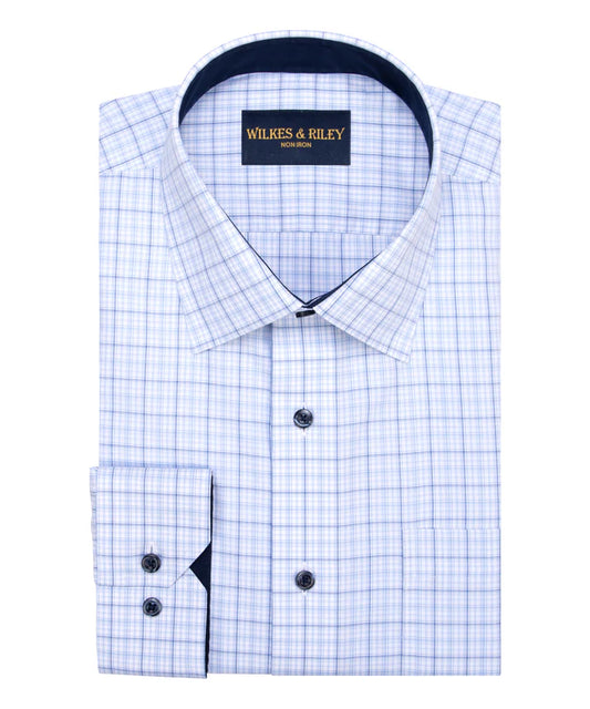 Wilkes & Riley Classic Fit Blue Plaid Contrast Trim Dress Shirt