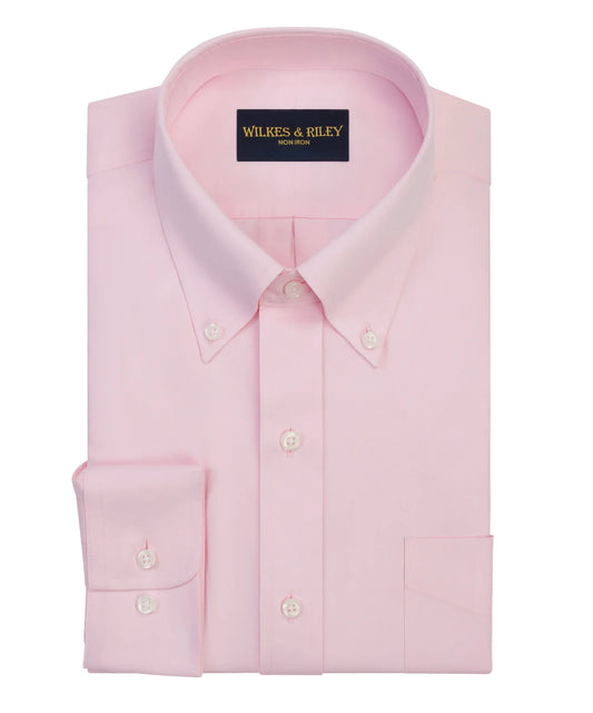 Wilkes and Riley Pink Button-Down Collar Non-Iron Pinpoint Oxford