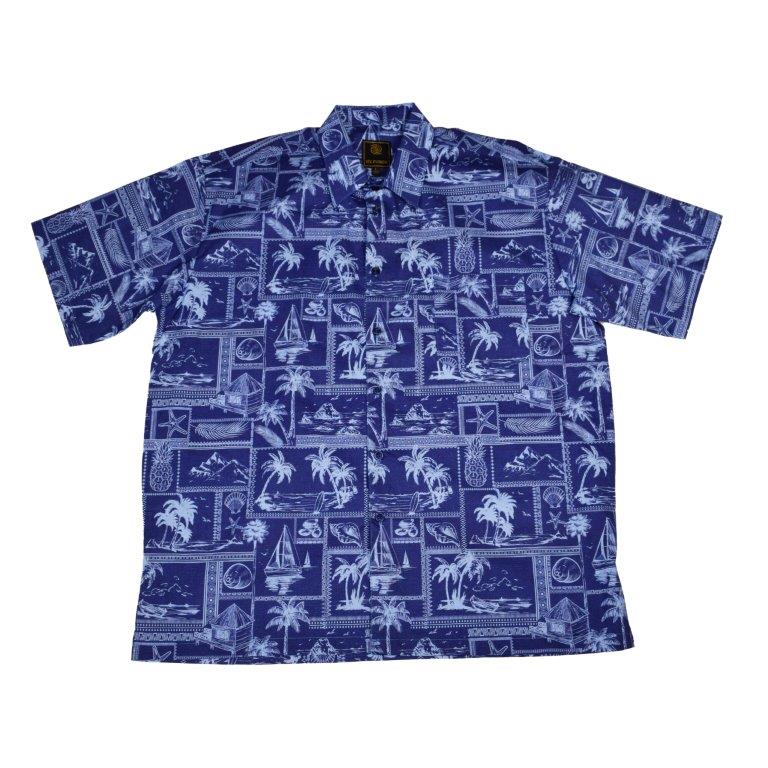 FX Fusion Short Sleeve Cotton Sport Shirt Navy Island Print