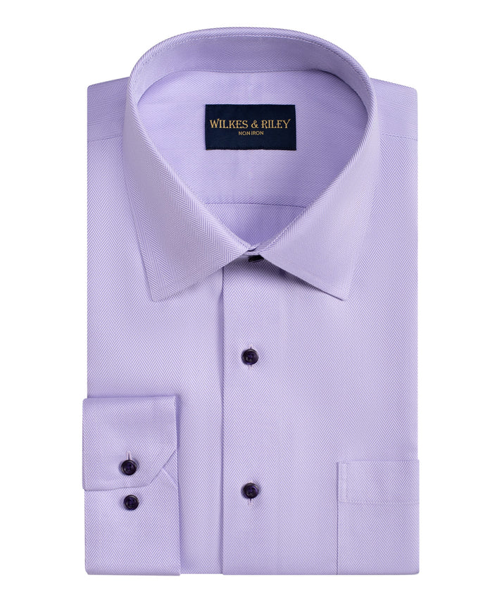 Wilkes and Riley Classic Fit Spread Collar Non-Iron Dress Shirt Lavender Herringbone