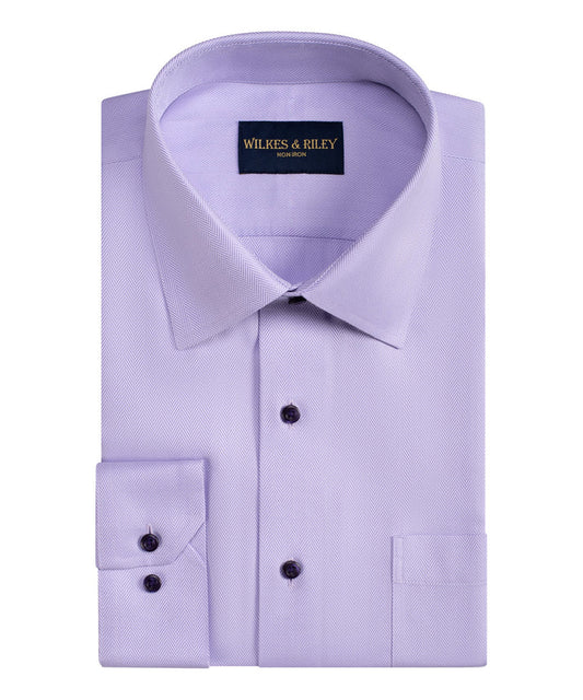 Wilkes and Riley Classic Fit Spread Collar Non-Iron Dress Shirt Lavender Herringbone