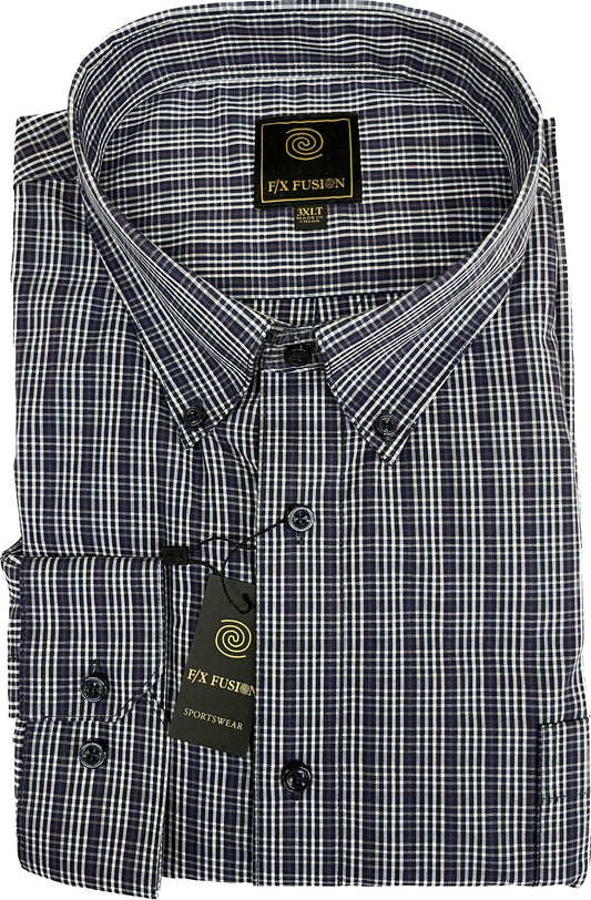 FX Fusion Easy Care Cotton Poly Woven Shirt Purple Grey Plaid