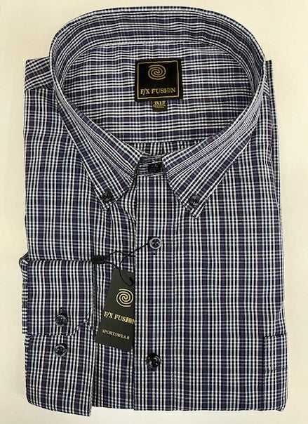 FX Fusion Easy Care Cotton Poly Woven Shirt Purple Grey Plaid